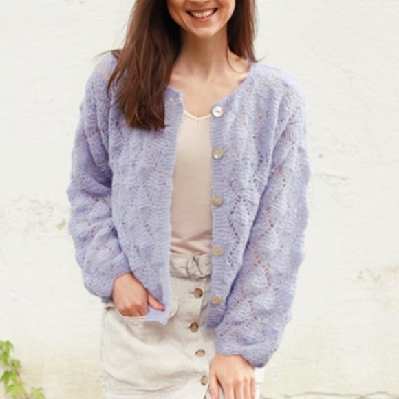Anthropologie Eyelet Village Crochet Cardigan by Crescent Lavender SZ MEDIUM NWT - Picture 16 of 16